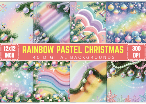 Download Rainbow Pastel Christmas Digital Paper - Rainbow pastel Collection